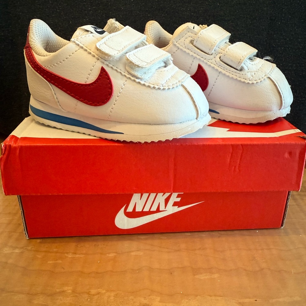 Nike Cortez White and Red Velcro Sneakers